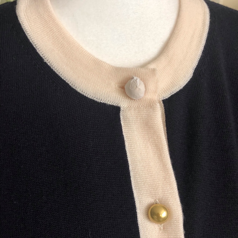 Tory Burch Kendra Cardigan Navy With Contrasting Cream Trim Size L - Picture 6 of 15
